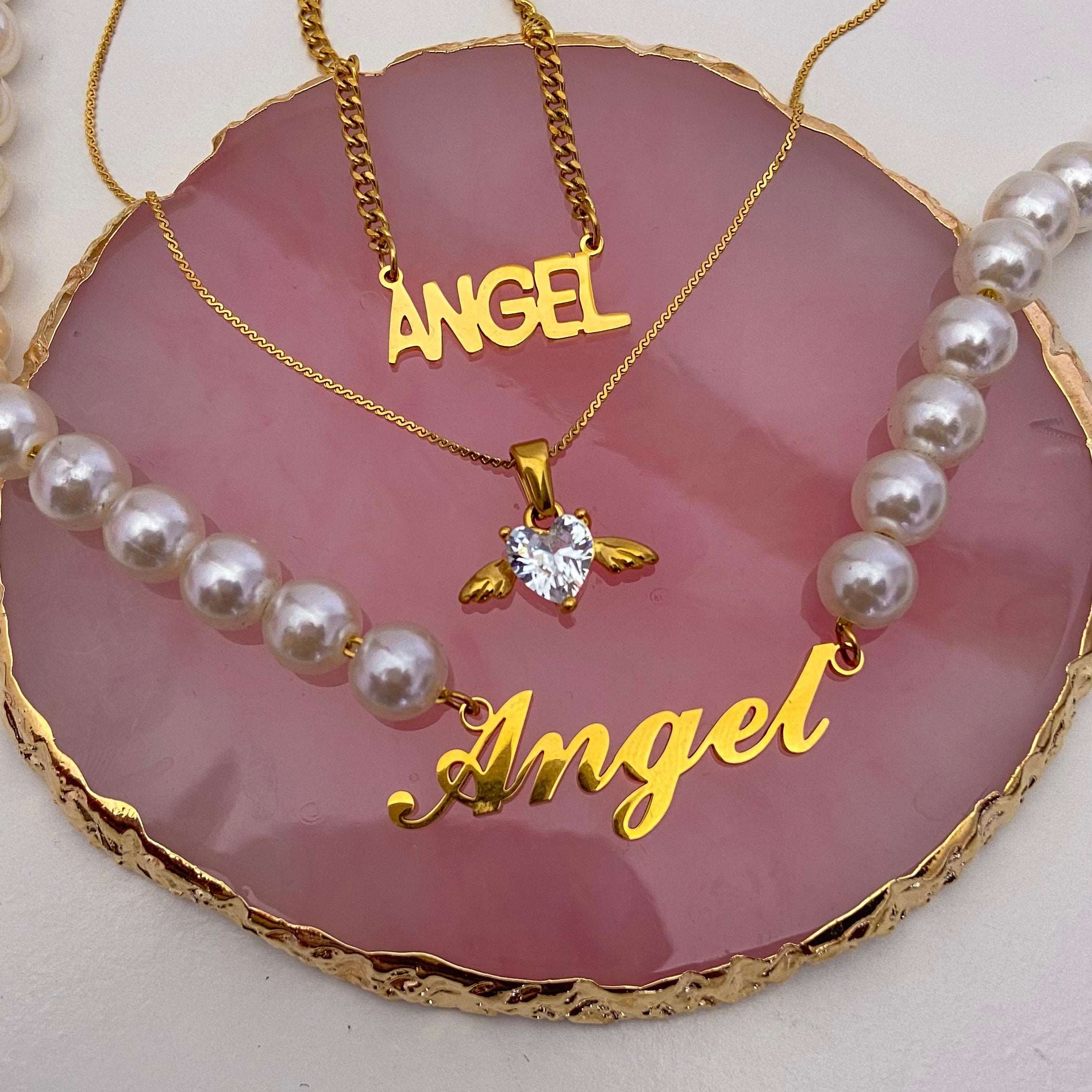 Pearl Nameplate Necklace